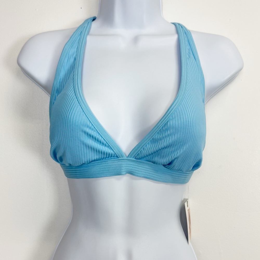 Jessica Simpson Bikini Top Womens Large Sky Blue Textured Triangle X Back NWT